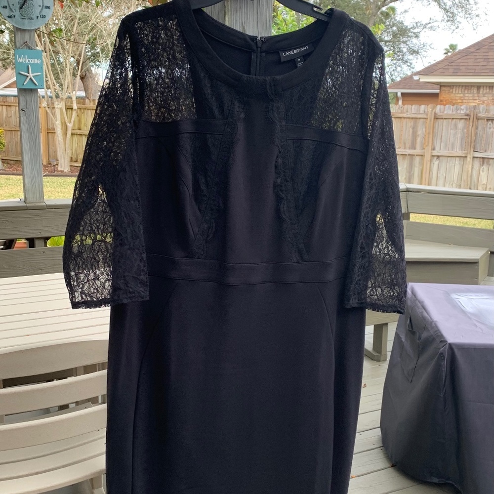 LANE BRYANT Tailored Black Dress with Lace SZ 18